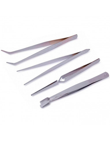 Tradineur - Set de 4 pinzas de precisión de acero, antiestáticas, reparación electrónica, trabajos en circuitos integrados, fabr