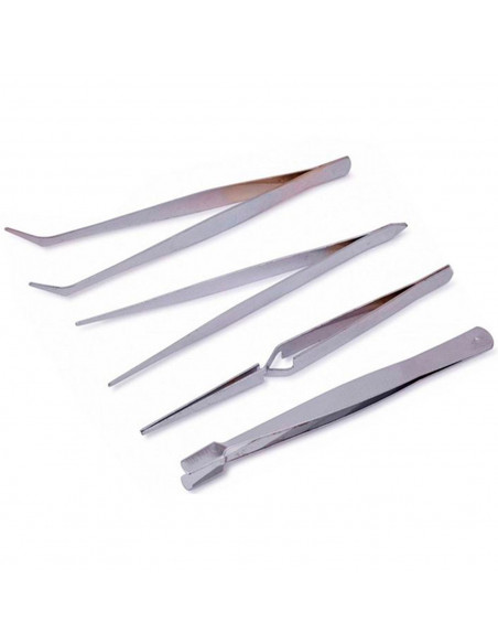 Tradineur - Set de 4 pinzas de precisión de acero, antiestáticas, reparación electrónica, trabajos en circuitos integrados, fabr