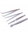 Tradineur - Set de 4 pinzas de precisión de acero, antiestáticas, reparación electrónica, trabajos en circuitos integrados, fabr
