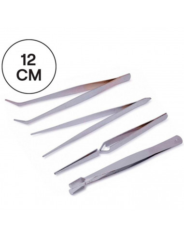 Tradineur - Set de 4 pinzas de precisión de acero, antiestáticas, reparación electrónica, trabajos en circuitos integrados, fabr