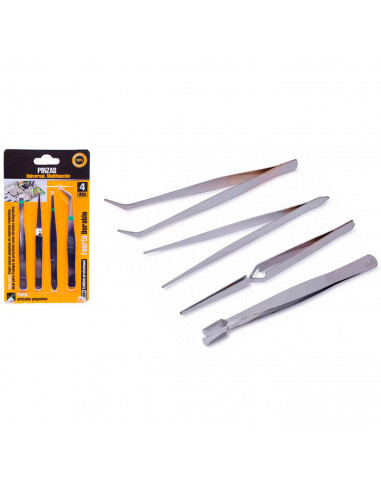 Tradineur - Set de 4 pinzas de precisión de acero, antiestáticas, reparación electrónica, trabajos en circuitos integrados, fabr