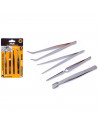 Tradineur - Set de 4 pinzas de precisión de acero, antiestáticas, reparación electrónica, trabajos en circuitos integrados, fabr