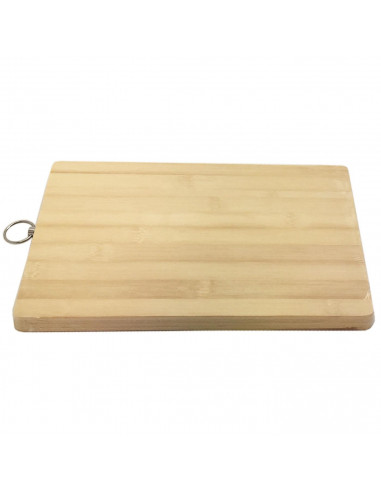 Tabla de cortar rectangular de bambú, servir, preparar, trocear, tablero de corte con anilla, 30 x 20 x 1.8 cm