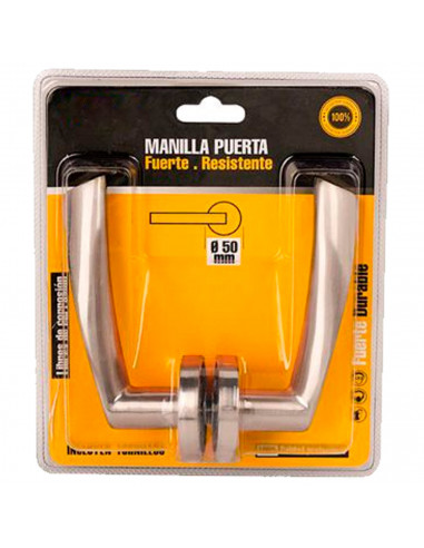Tradineur - Manilla/Pomo para puerta - Base 50 mm - Fabricado en Latón y Acero - Juego de llaves - Incluye Tornillos - Color Pla