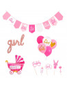 Tradineur - Set de baby shower, decoración para fiesta de bebé, incluye 2 guirnaldas, globos y accesorios de photocall, revelaci