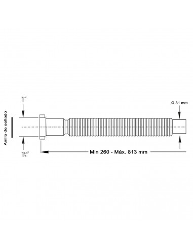 Tradineur - Tubo flexible de desagüe para fregadero, manguera de drenaje, sifón de plástico para lavabo, extensible de 260-813 m