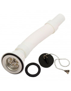 Tradineur - Tubo de desagüe flexible para fregadero con rejilla y tapón, manguera de drenaje, sifón de plástico para lavabo, ext
