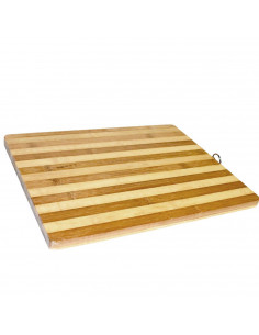 Tabla de cortar rectangular de bambú, servir, preparar, trocear, tablero de corte con anilla, 38 x 28 x 1,8 cm