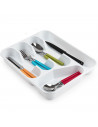 Tradineur - Bandeja cubertero de plástico, de color blanco, de 4,5 x 26,5 x 33,5 cm, Recipiente para ordenación y almacenamiento