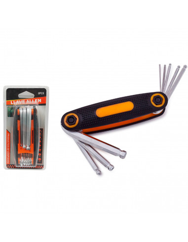 Tradineur - Navaja con 8 llaves hexagonales, H1.5, H2, H2.5, H3, H4, H5, H6 y H8, llaves allen para tornillos, multiusos, bricol