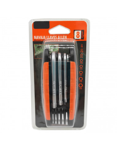 Tradineur - Navaja con 8 llaves allen, cabeza torx estrellada, T9, T10, T15, T20, T25, T27, T30 y T40, llaves para tornillos, mu