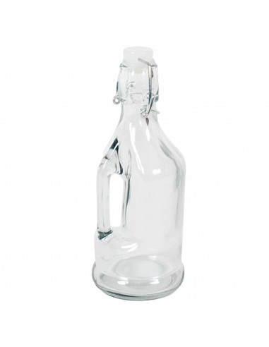 Gerimport - Botella gaseosa de cristal transparente con asa 360 ml. Botella vidrio con tapa abatible y cierre, rellenable, licor