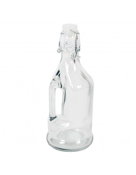 Gerimport - Botella gaseosa de cristal transparente con asa 360 ml. Botella vidrio con tapa abatible y cierre, rellenable, licor Gerimport - Botella gaseosa de cristal transparente con asa 360 ml. Botella vidrio con tapa abatible y cierre, rellenable, licor