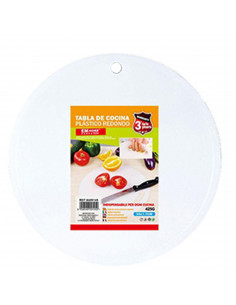 Tabla de cocina redonda de plástico con agujero para colgar, tablero de corte, servir, preparar, trocear, 33.5 x 33.5 x 1.10 cm