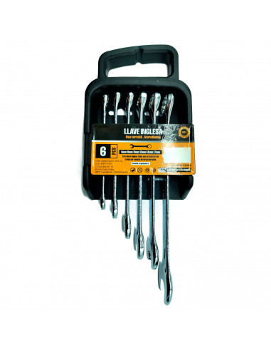 Tradineur - Set de 6 llaves combinadas, 8, 9, 11, 13, 14 y 17 mm, cromo de vanadio, llaves mixtas para tornillos, multiusos, bri