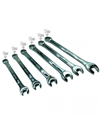 Tradineur - Set de 6 llaves combinadas, 8, 9, 11, 13, 14 y 17 mm, cromo de vanadio, llaves mixtas para tornillos, multiusos, bri
