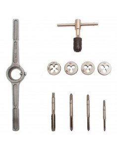 Tradineur - Set de llave de grifo tipo T, portamatrices, machos de rosca y matrices, acero de alto carbono, roscado suave y prec