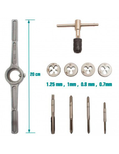 Tradineur - Set de llave de grifo tipo T, portamatrices, machos de rosca y matrices, acero de alto carbono, roscado suave y prec