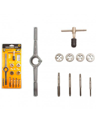 Tradineur - Set de llave de grifo tipo T, portamatrices, machos de rosca y matrices, acero de alto carbono, roscado suave y prec