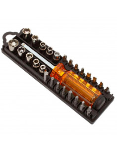 Tradineur - Set de destornillador y 27 brocas, acero de aleación, 5 tipos de brocas, multiusos, multiusos, bricolaje, carpinterí