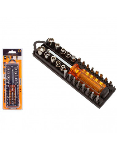 Tradineur - Set de destornillador y 27 brocas, acero de aleación, 5 tipos de brocas, multiusos, multiusos, bricolaje, carpinterí