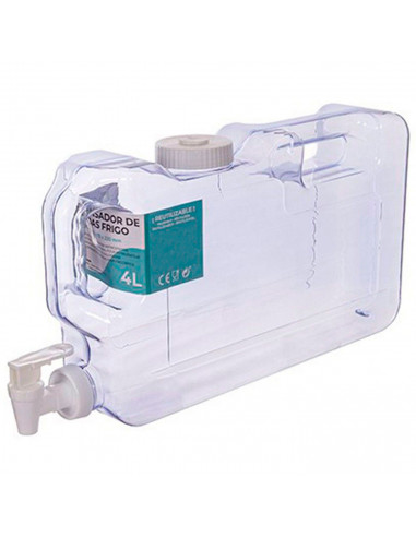 Tradineur - Dispensador de agua reutilizable de plástico, botella con grifo y asas, recipiente para servir bebidas frías, refres