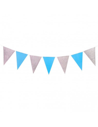 Tradineur - Guirnalda de 12 banderines con glitter, cartón, decoración de cumpleaños, comuniones, fiestas, Navidad, diseñado en