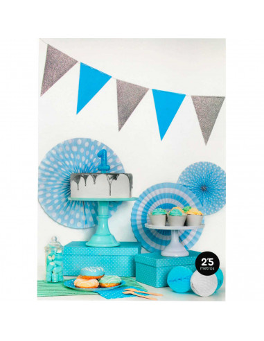 Tradineur - Guirnalda de 12 banderines con glitter, cartón, decoración de cumpleaños, comuniones, fiestas, Navidad, diseñado en