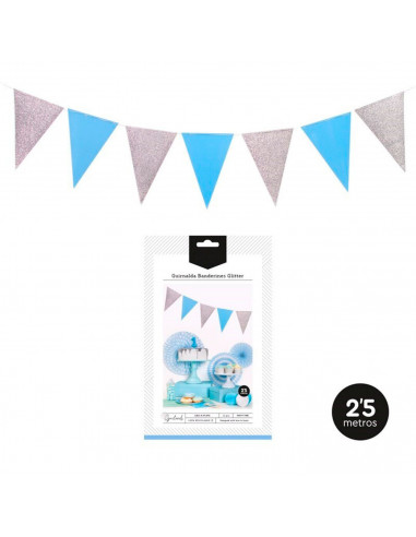 Tradineur - Guirnalda de 12 banderines con glitter, cartón, decoración de cumpleaños, comuniones, fiestas, Navidad, diseñado en