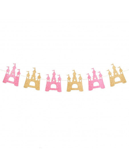 Tradineur - Guirnalda de castillos con glitter, cartón, decoración de cumpleaños, comuniones, fiestas, Navidad, diseñado en Espa Tradineur - Guirnalda de castillos con glitter, cartón, decoración de cumpleaños, comuniones, fiestas, Navidad, diseñado en Espa