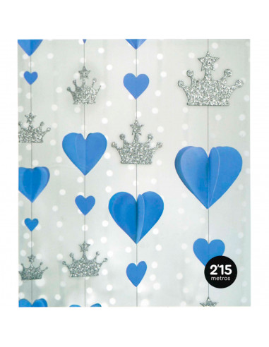 Tradineur - Guirnalda 3D de príncipe con glitter, cartón, incluye corazones y coronas, decoración de cumpleaños, comuniones, fie