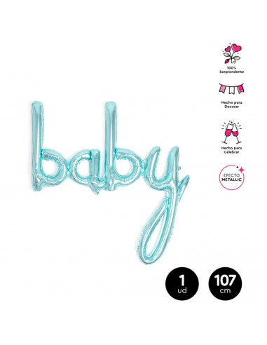 Tradineur - Guirnalda de globo metalizada Baby, incluye inflador y cinta de 3 m, decoración de cumpleaños, bautizos, Baby Shower