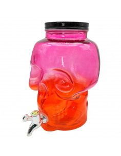 Tradineur - Tarro dispensador de cristal calavera con grifo 4 litros. Bote dispensador, botella con grifo, garrafa, jarra de cri