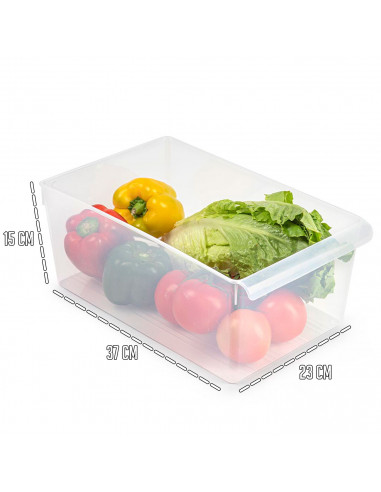 Tradineur - Cajón organizador para frigorífico Nº 14 - Fabricado en Polipropileno - Recipiente de plástico transparente - 15 x 2