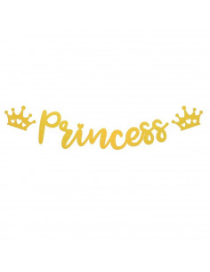 Tradineur - Guirnalda de princesa metalizada, cartón, decoración de cumpleaños, comuniones, fiestas, 100% reciclable, diseñada e