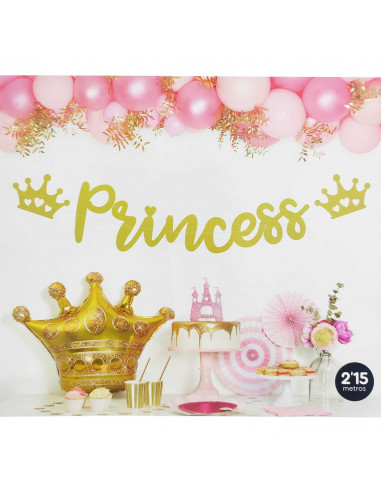 Tradineur - Guirnalda de princesa metalizada, cartón, decoración de cumpleaños, comuniones, fiestas, 100% reciclable, diseñada e