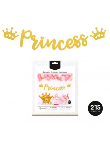 Tradineur - Guirnalda de princesa metalizada, cartón, decoración de cumpleaños, comuniones, fiestas, 100% reciclable, diseñada e
