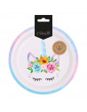 Tradineur - Pack de 6 platos de cartón biodegradables, diseño de unicornio, fibras naturales, reciclables, decoración de fiestas