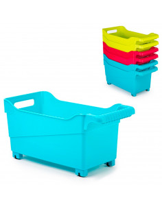Tradineur - Carrito de plástico Multiusos con Ruedas Nº 4 - 18 x 18 x 38 cm - Cesta para Diversos usos con Ruedas para moverlo -