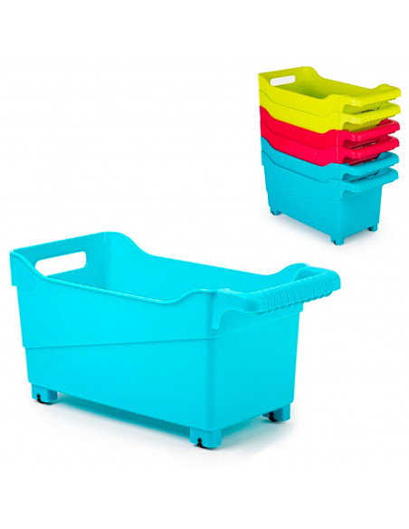 Tradineur - Carrito de plástico Multiusos con Ruedas Nº 4 - 18 x 18 x 38 cm - Cesta para Diversos usos con Ruedas para moverlo -