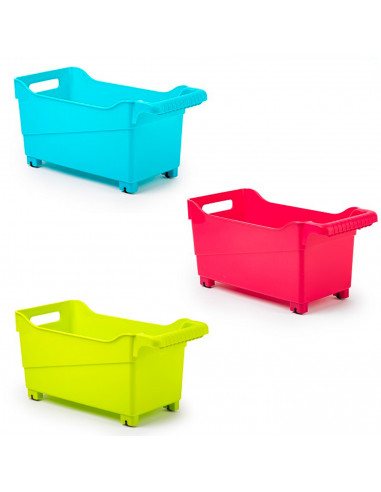 Tradineur - Carrito de plástico Multiusos con Ruedas Nº 4 - 18 x 18 x 38 cm - Cesta para Diversos usos con Ruedas para moverlo -