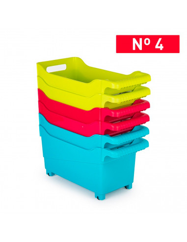 Tradineur - Carrito de plástico Multiusos con Ruedas Nº 4 - 18 x 18 x 38 cm - Cesta para Diversos usos con Ruedas para moverlo -