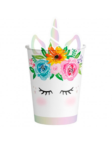 Tradineur - Pack de 6 vasos de cartón biodegradables, diseño de unicornio, reciclables, decoración de fiestas de cumpleaños, niñ
