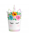 Tradineur - Pack de 6 vasos de cartón biodegradables, diseño de unicornio, reciclables, decoración de fiestas de cumpleaños, niñ
