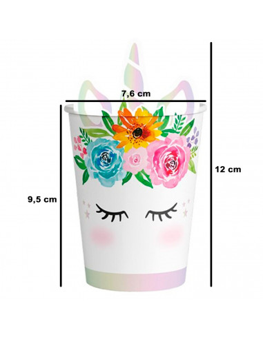 Tradineur - Pack de 6 vasos de cartón biodegradables, diseño de unicornio, reciclables, decoración de fiestas de cumpleaños, niñ