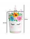 Tradineur - Pack de 6 vasos de cartón biodegradables, diseño de unicornio, reciclables, decoración de fiestas de cumpleaños, niñ
