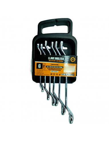 Tradineur - Set de 6 llaves acodadas de estrella - 5.5x7, 8x10, 9x11, 10x12, 12x14, 13x15 mm - Cromo de vanadio, diseño ergonómi