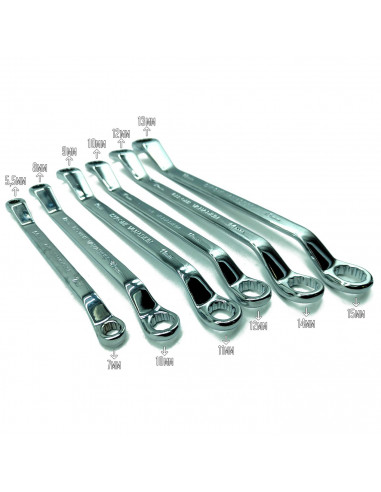 Tradineur - Set de 6 llaves acodadas de estrella - 5.5x7, 8x10, 9x11, 10x12, 12x14, 13x15 mm - Cromo de vanadio, diseño ergonómi