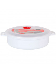 Tradineur - Fiambrera de plástico para microondas, reutilizable, incluye asas y tapa con válvula para salida de aire, recipiente