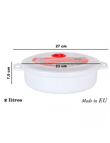 Tradineur - Fiambrera de plástico para microondas, reutilizable, incluye asas y tapa con válvula para salida de aire, recipiente